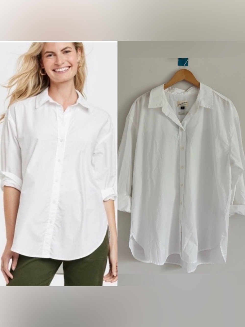 Universal Thread Women Cotton Oversized Long Sleeve Button Down Shirt white XL